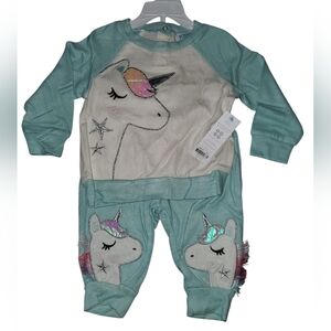 Robeez Luxe Graphic Unicorn Lounge 2 Piece Set Mint and White NWT Size: 6-9m